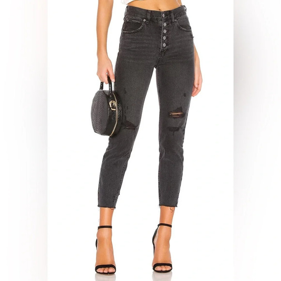 Free People Blossom High Rise Distressed Rigid Jeans in Black Size 27 - Picture 3 of 14